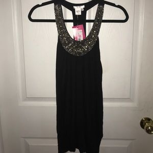 Black t-back, beaded top NWT